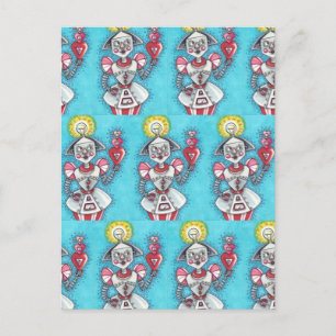 BRIGHT IDEA GIRL ROBOT, COLORFUL MECHANICAL HEARTS HOLIDAY POSTCARD