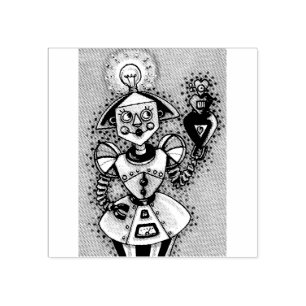 BRIGHT IDEA GIRL ROBOT SCI FI RUBBER STAMP