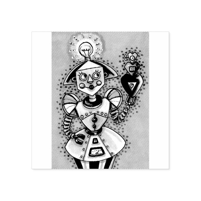 BRIGHT IDEA GIRL ROBOT SCI FI RUBBER STAMP (Imprint)