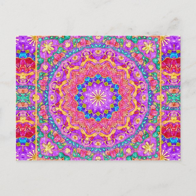 Bright India Watercolor Mandala Postcard (Front)
