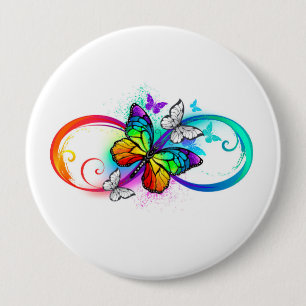 Bright infinity with rainbow butterfly 10 cm round badge