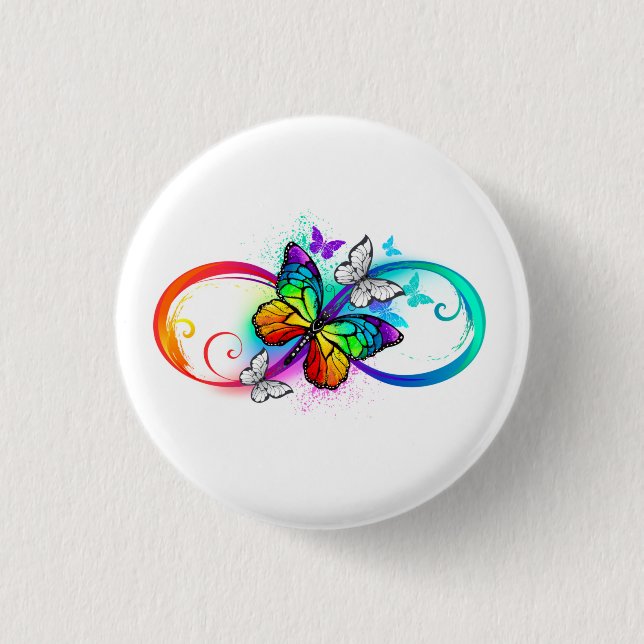 Bright infinity with rainbow butterfly 3 cm round badge (Front)