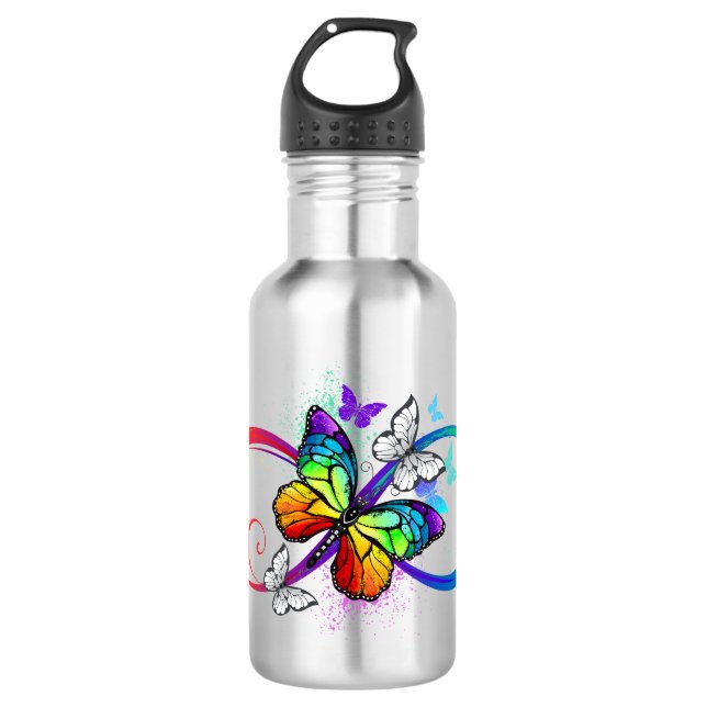 Bright infinity with rainbow butterfly 532 ml water bottle (Front)