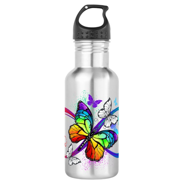 Bright infinity with rainbow butterfly 710 ml water bottle (Front)