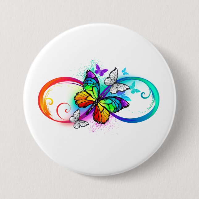 Bright infinity with rainbow butterfly 7.5 cm round badge (Front)