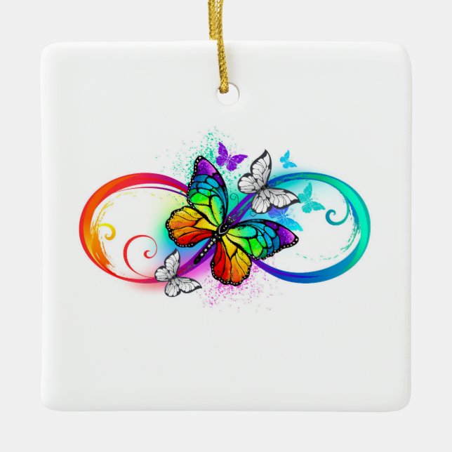 Bright infinity with rainbow butterfly ceramic ornament (Front)