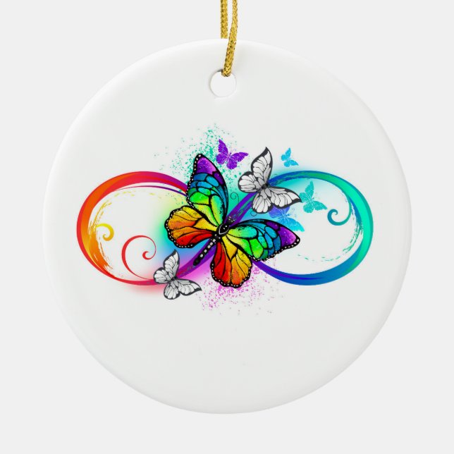 Bright infinity with rainbow butterfly ceramic tree decoration (Front)