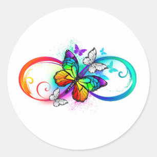 Bright infinity with rainbow butterfly classic round sticker