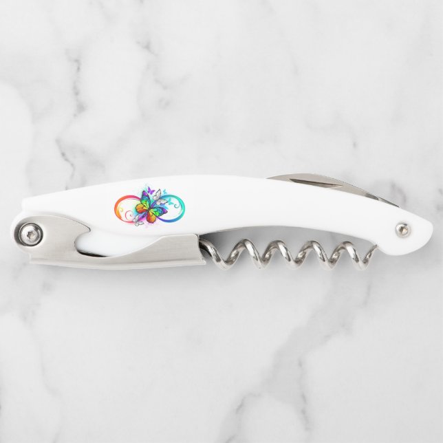 Bright infinity with rainbow butterfly corkscrew (Front)