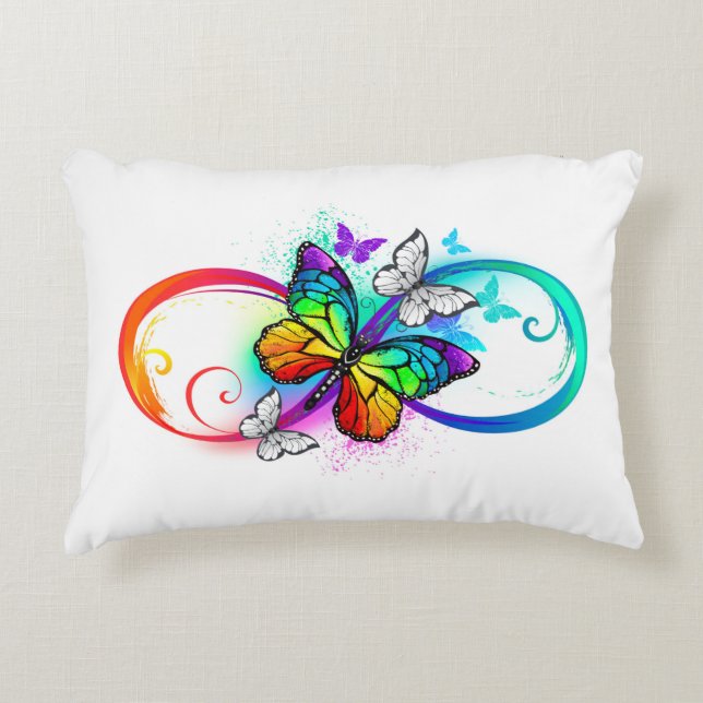 Bright infinity with rainbow butterfly decorative cushion (Front)