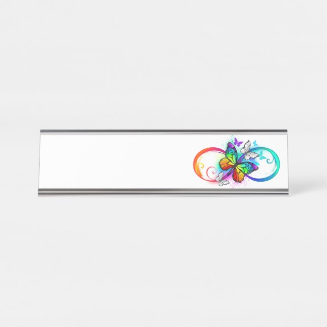 Bright infinity with rainbow butterfly desk name plate (Front)