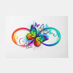 Bright infinity with rainbow butterfly doormat