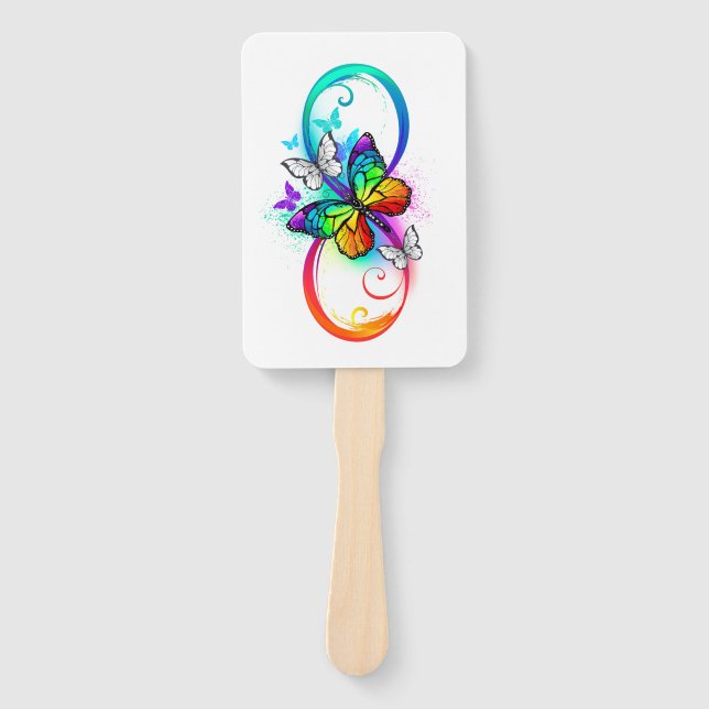 Bright infinity with rainbow butterfly hand fan (Front)