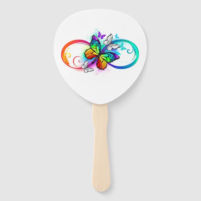 Bright infinity with rainbow butterfly hand fan (Front)