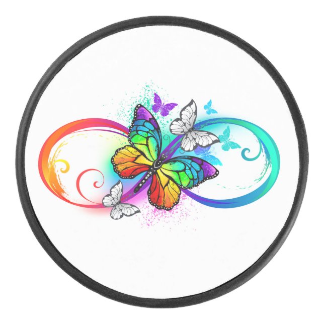 Bright infinity with rainbow butterfly  hockey puck (Front)