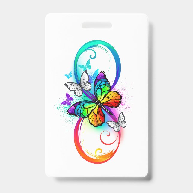 Bright infinity with rainbow butterfly ID badge (Front)