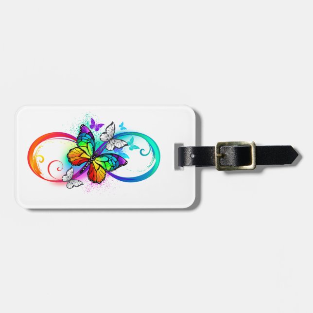 Bright infinity with rainbow butterfly luggage tag (Front Horizontal)