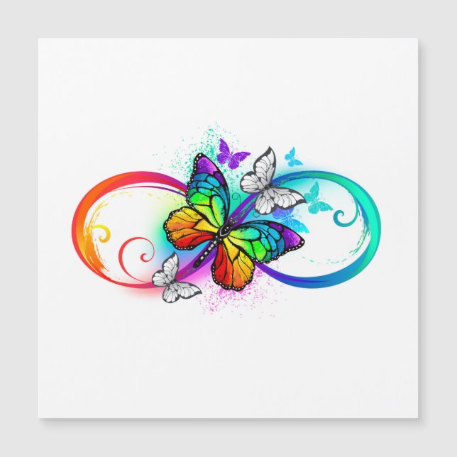 Bright infinity with rainbow butterfly  magnetic invitation (Front)
