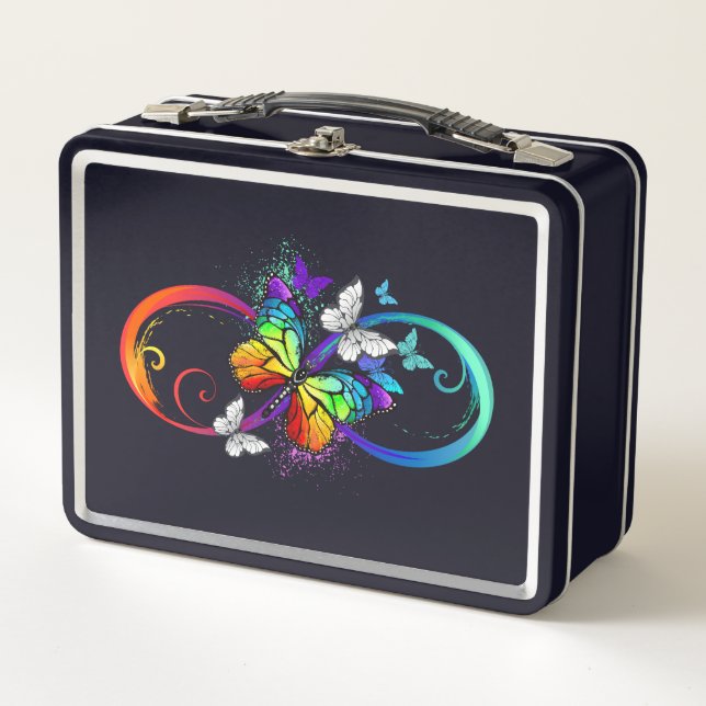 Bright infinity with rainbow butterfly metal lunch box (Front)