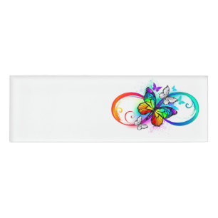 Bright infinity with rainbow butterfly name tag