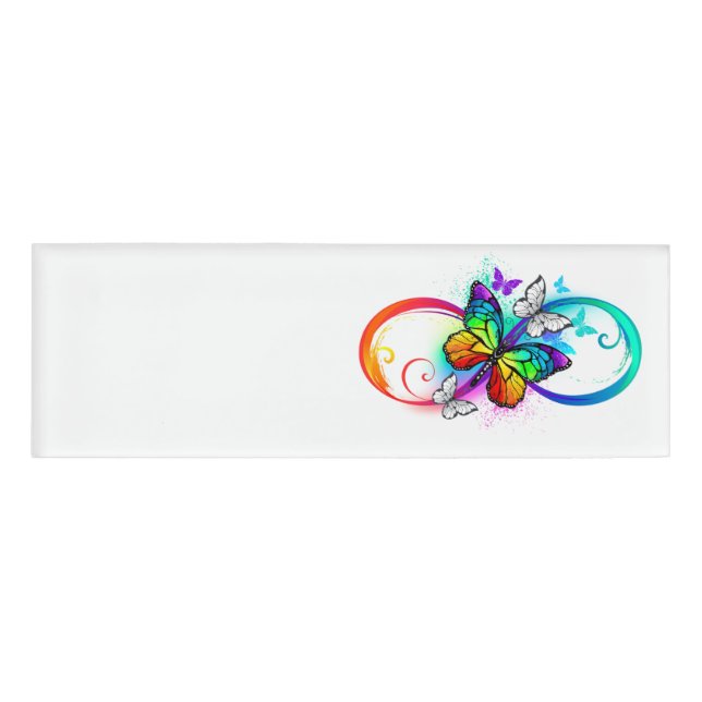 Bright infinity with rainbow butterfly name tag (Front)