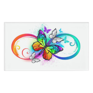 Bright infinity with rainbow butterfly name tag