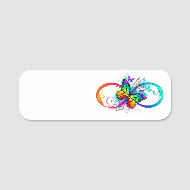 Bright infinity with rainbow butterfly name tag (Front)