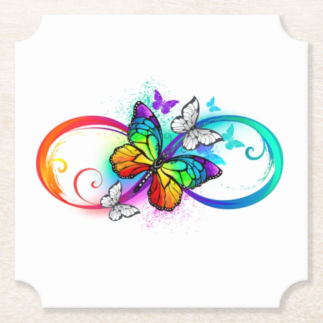 Bright infinity with rainbow butterfly paper coaster (Front)