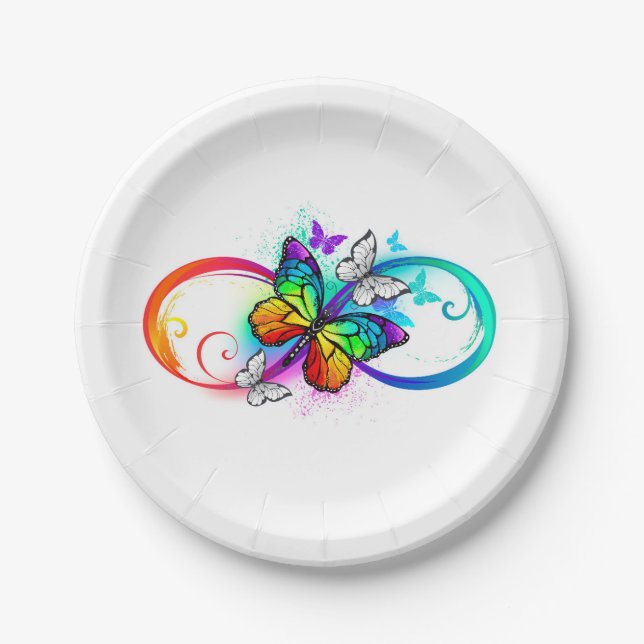Bright infinity with rainbow butterfly paper plate (Front)