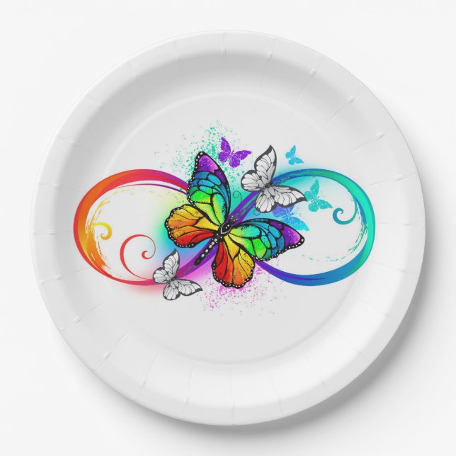 Bright infinity with rainbow butterfly paper plate (Front)