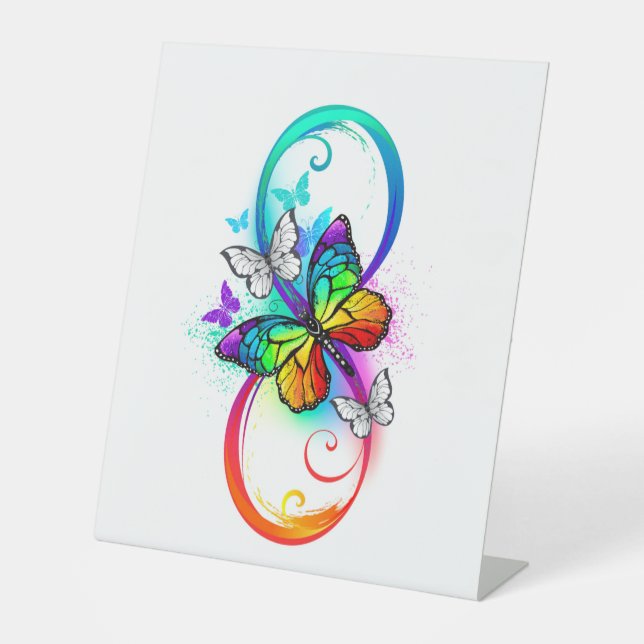 Bright infinity with rainbow butterfly pedestal sign (Front)