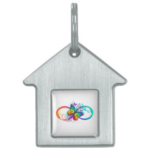 Bright infinity with rainbow butterfly pet ID tag