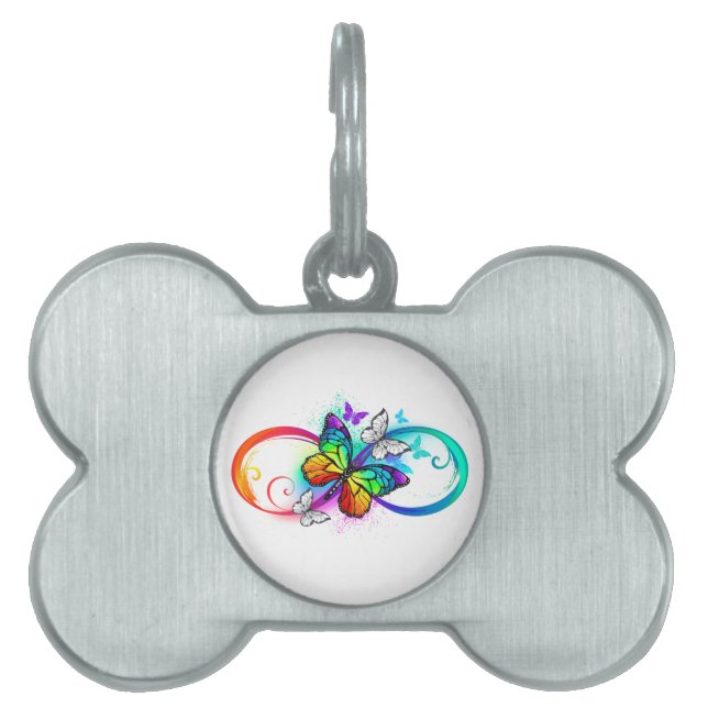 Bright infinity with rainbow butterfly pet ID tag (Front)