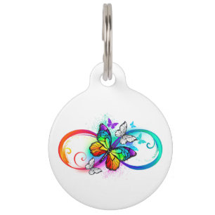 Bright infinity with rainbow butterfly pet tag