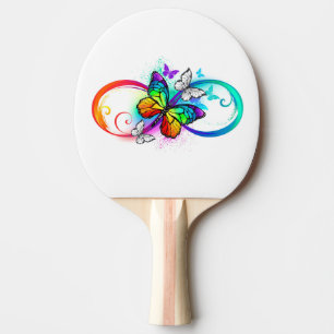 Bright infinity with rainbow butterfly ping pong paddle