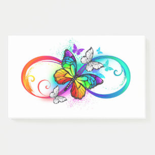 Bright infinity with rainbow butterfly post-it notes