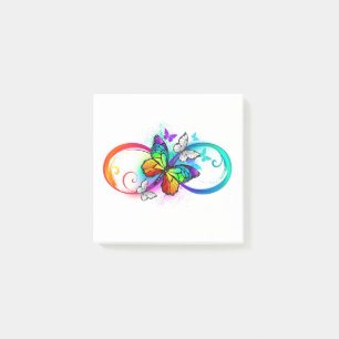 Bright infinity with rainbow butterfly post-it notes