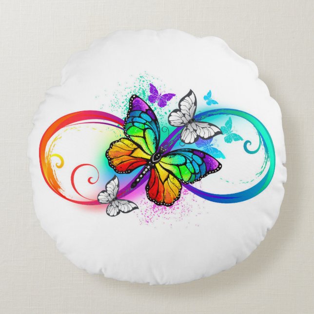 Bright infinity with rainbow butterfly round cushion (Front)