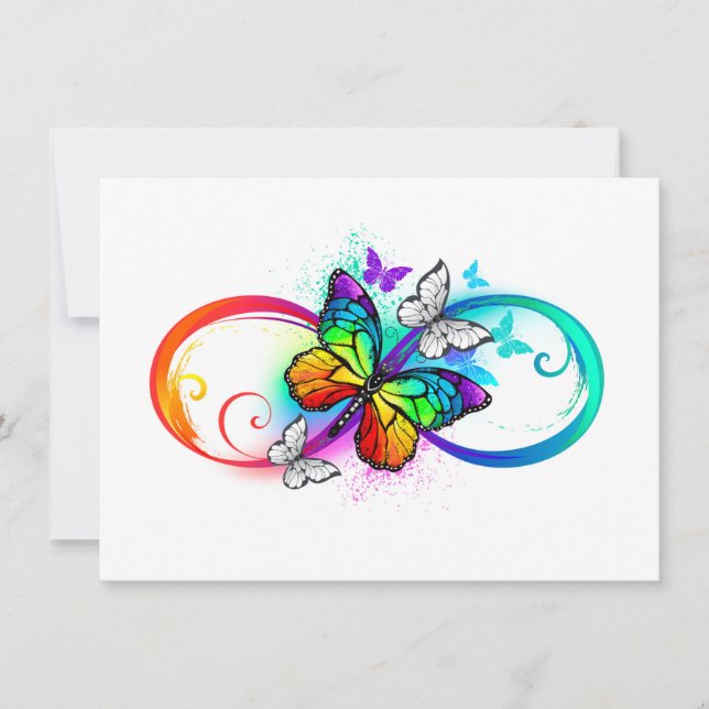 Bright infinity with rainbow butterfly save the date (Front)