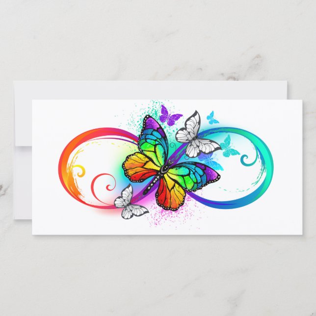 Bright infinity with rainbow butterfly save the date (Front)