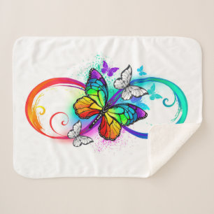 Bright infinity with rainbow butterfly sherpa blanket