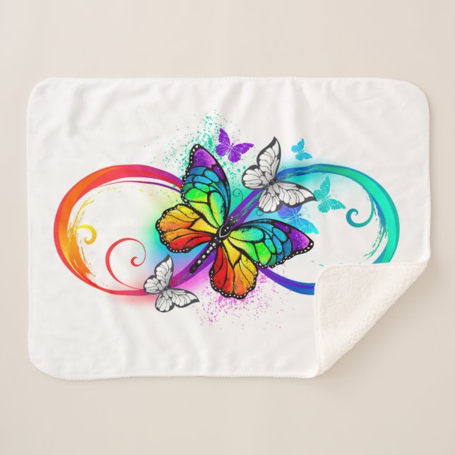Bright infinity with rainbow butterfly sherpa blanket (Front (Horizontal))