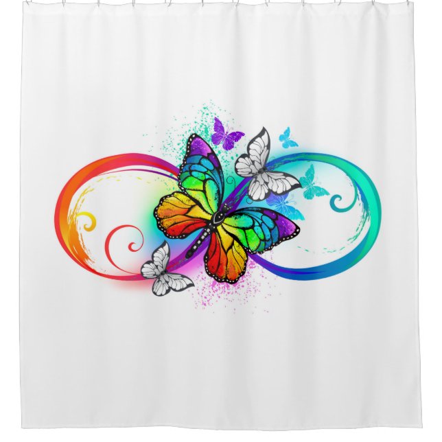 Bright infinity with rainbow butterfly shower curtain (Front)