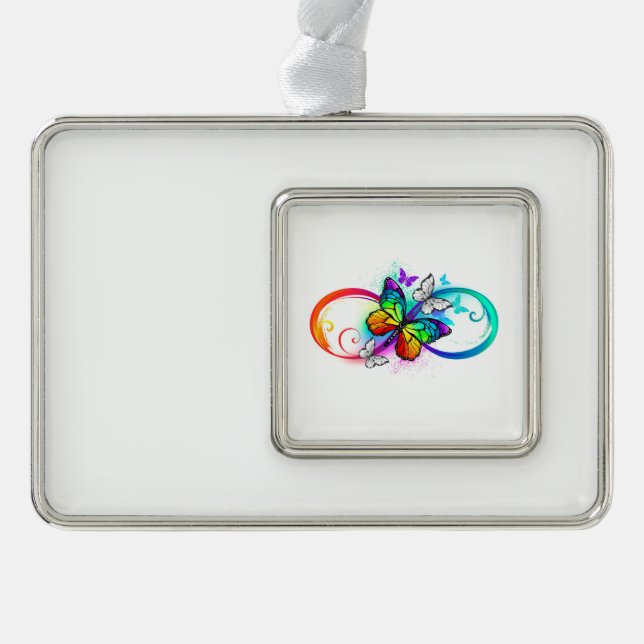 Bright infinity with rainbow butterfly silver plated framed ornament (Front)