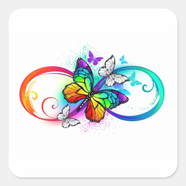 Bright infinity with rainbow butterfly square sticker (Front)