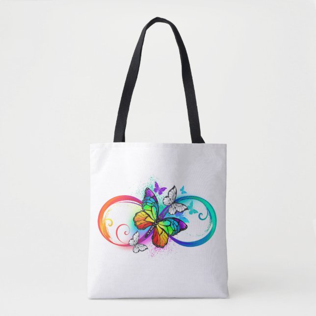 Bright infinity with rainbow butterfly tote bag (Front)
