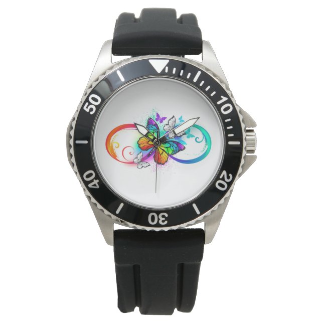 Bright infinity with rainbow butterfly  watch (Front)