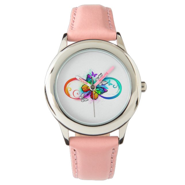 Bright infinity with rainbow butterfly  watch (Front)