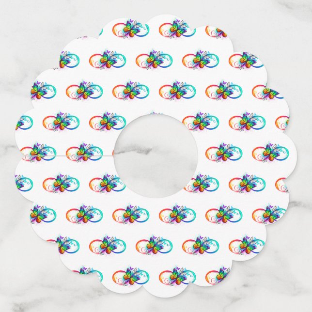 Bright infinity with rainbow butterfly  wine glass tag (Front)
