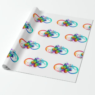 Bright infinity with rainbow butterfly wrapping paper